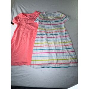 Crown & Ivy T-Shirt Dress Girls Small Pink White Striped Excellent 2-Pack